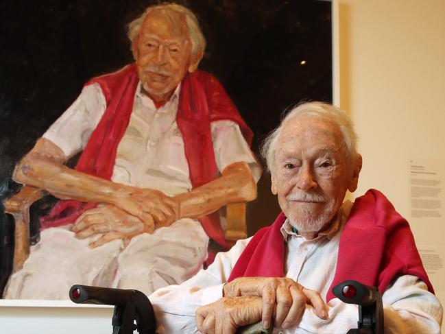 SYDNEY, AUSTRALIA - NewsWire Photos June 4, 2021: The winner of the Archibald Prize was announced today at the Art Gallery of NSW. Pictured is 100-year-old artist, Guy Warren" who was the subject of the winning portrait, by Peter Wegner. Picture: NCA NewsWire / David Swift