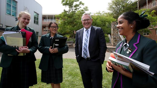 Seymour College Principal Kevin Tutt with students. Photo: Kelly Barnes/The Australian