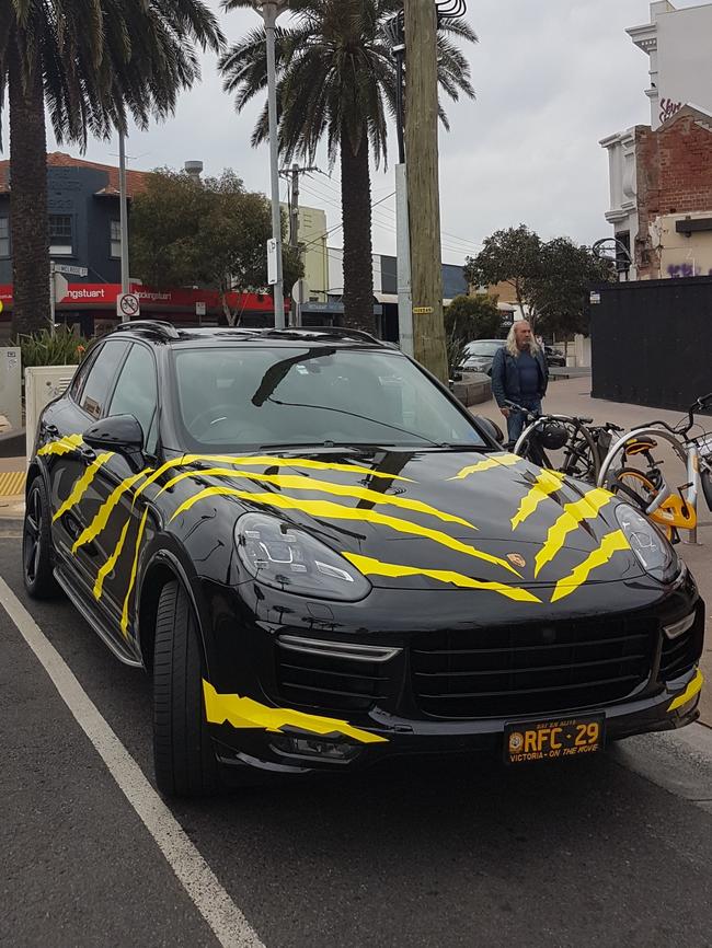 Scott Grenda of Sandringham decorated his Porsche with Tiger stripes. Picture: Supplied