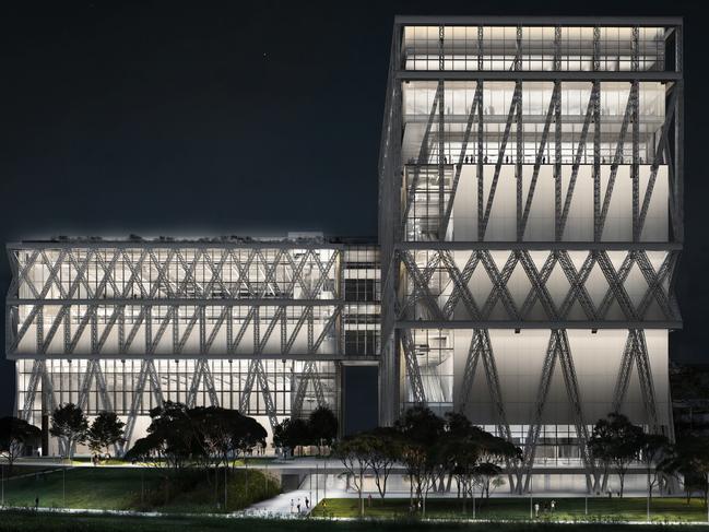 EMBARGO FOR WISH 14 APRIL 2023. FEE MAY APPLY. Powerhouse Parramatta. Artists impression, night view of the winning design of Moreau Kusunoki and Genton. Photo: Supplied