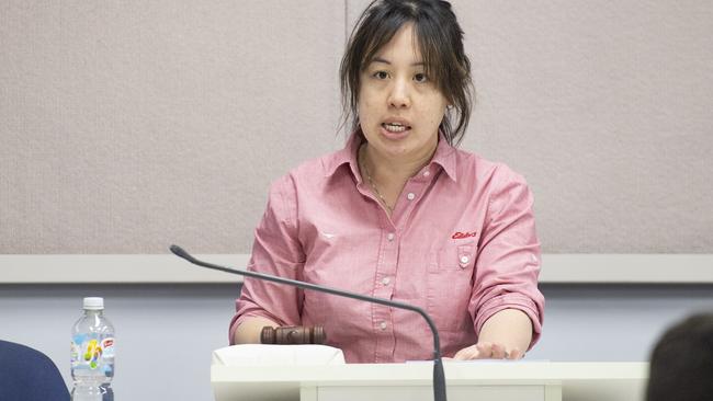 Elders auctioneer and broker Samantha Wan at the lectern in Brooklyn, Victoria. Picture: Zoe Phillips