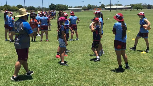 The CQ Capras under-19 girls helped run training clinics for junior girls at Blackwater and Emerald last weekend.