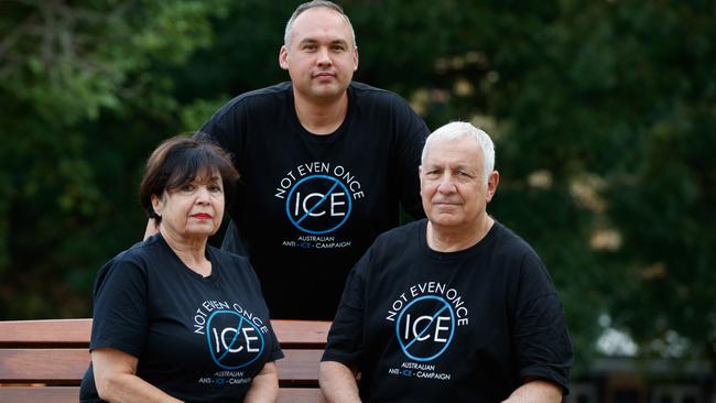 Michael Alder (centre) with his mother Ivi and uncle Angel Ioannou. Picture: Matt Turner