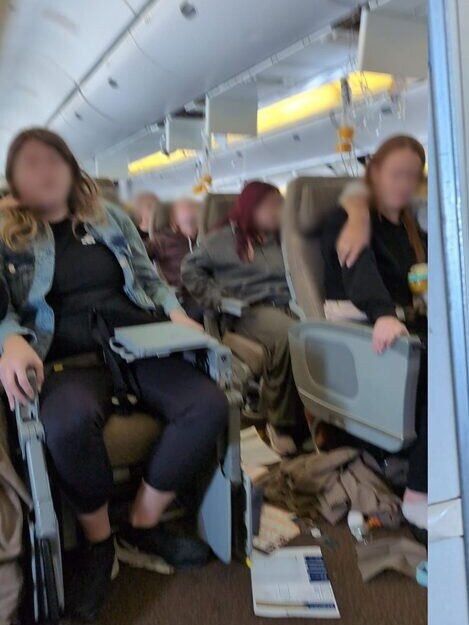 Passengers after the severe turbulence.