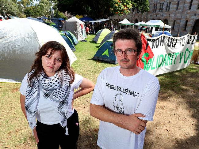 UQ Students for Palestine representatives Ella Gutteridge and Liam Parry at the St Lucia campus were tensions have been fierce. Picture David Clark