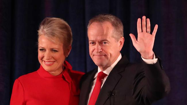 Opposition Leader Bill Shorten, with his wife Chloe, concedes defeat. Picture: Getty Images