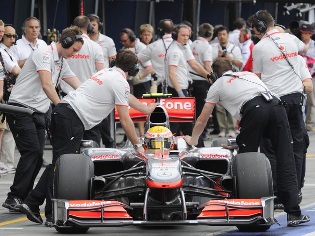 Lewis Hamilton during the Australian Formula One Grand Prix in Melbourne in 2010. Picture: AP Photo/Andrew Brownbill