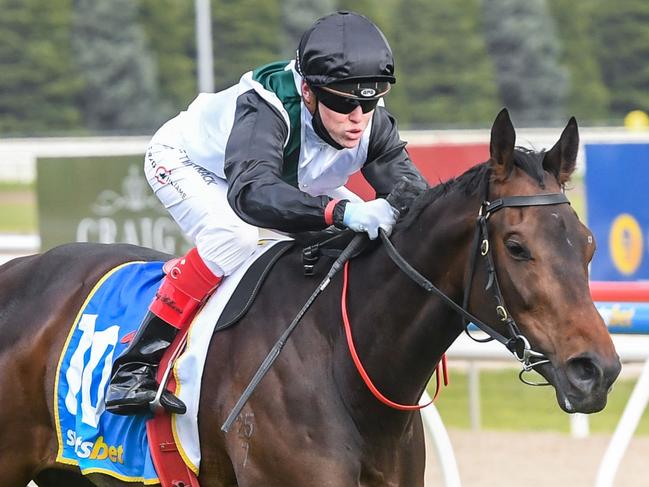 Mr Brightside (NZ) ridden by Craig Williams wins the Bet With Mates Cup at Sportsbet-Ballarat Racecourse on October 10, 2021 in Ballarat, Australia. (Brett Holburt/Racing Photos via Getty Images)