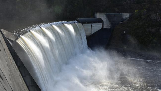 Lake Repulse, Tasmania, spilling after heavy rain. Picture: HYDRO TASMANIA