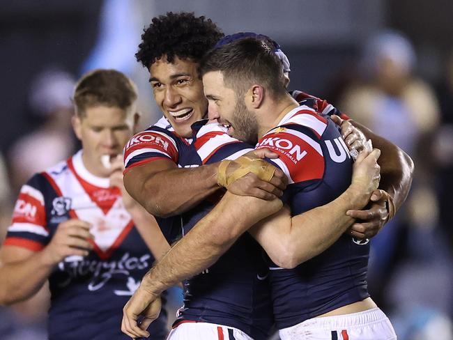 The Roosters celebrate. Picture: Mark Metcalfe/Getty