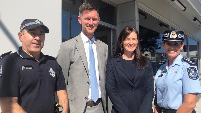 At the official opening of the police outpost at Northgate rail station are (from left) Senior Sergeant Simon Arnold from the Railway Squad, Transport and Main Roads Minister Mark Bailey, Member for Nudgee Leanne Linard and Inspector Lynne Asher from South Gateway Patrol Group.