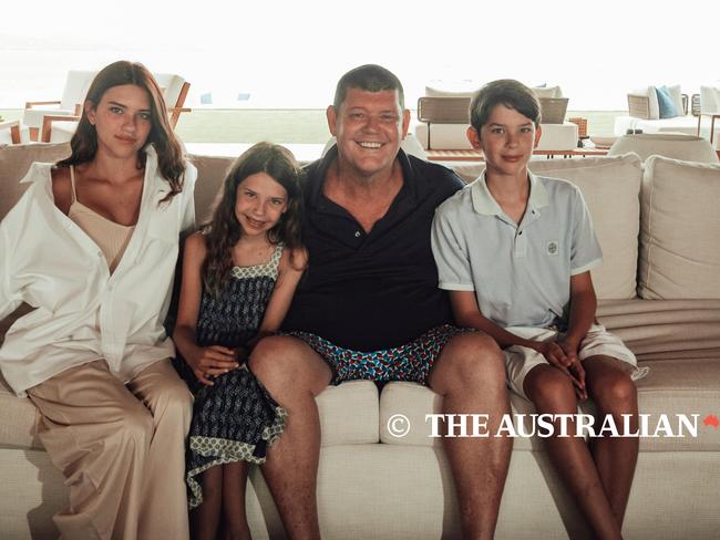 James Packer with his children Indigo, 13, Emmanuelle, 9, and Jackson, 12 at their mansion in Cabo San Lucas, Mexico. Picture: Ana Badillo/Courtesy of The Australian