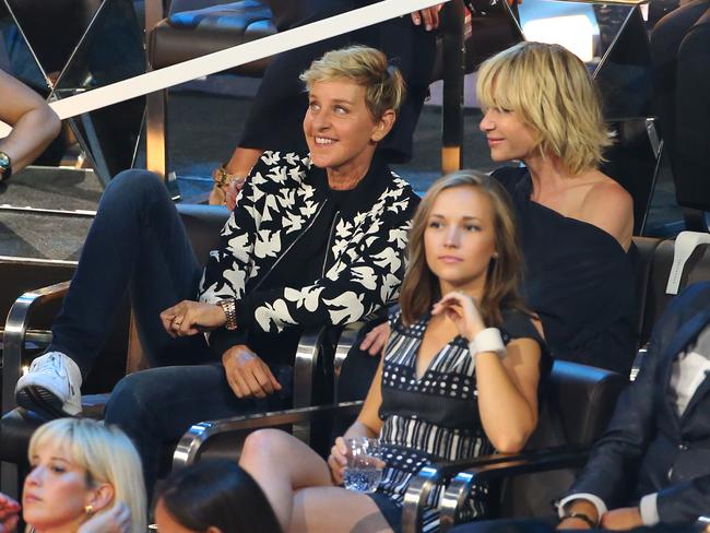Ellen Degeneres and Portia De Rossi are seen in the audience during the 2017 MTV Video Music Awards at The Forum on August 27, 2017 in Inglewood, California. Picture: AFP