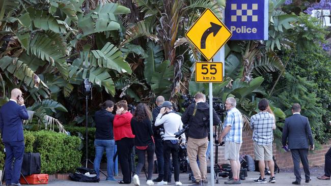 Police after charging Jarryd Hayne at Ryde Police Station. Picture: Matrix