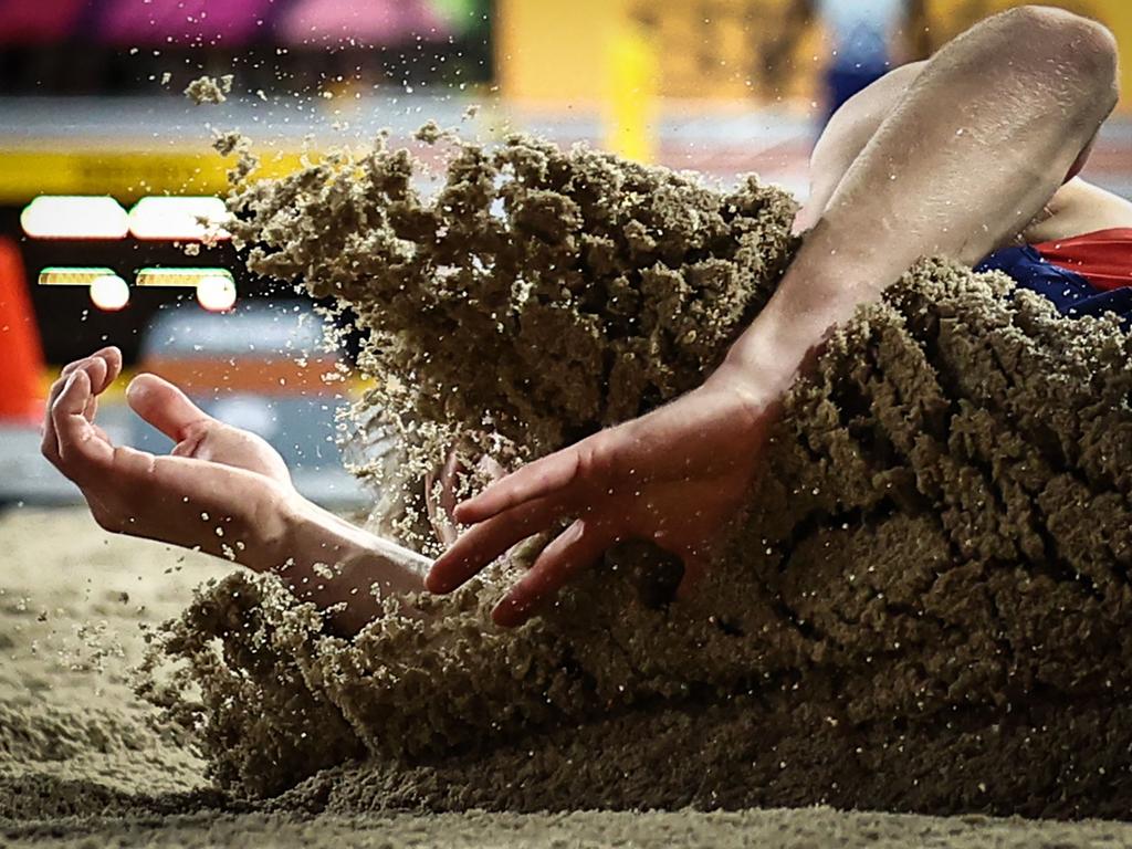 Norway's Sander Skotheim competes in the Men's Heptathlon Long Jump during the Indoor World Athletics Championships in Glasgow. Picture: Anne-Christine Poujoulat/AFP