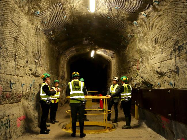 Jay Weatherill deep underground in the Onkalo nuclear waste disposal and research facility in Finland. Picture: Calum Robertson