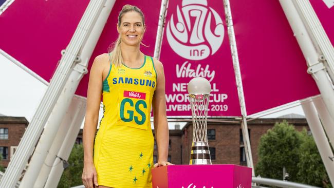 Diamonds captain Caitlin Bassett with the Netball World Cup. Coach Lisa Alexander says the team expects to win the tournament. Picture: Getty Images