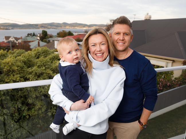 Massimo Mele with his wife Kristy and their son Max, in 2017, not long after they moved back to Hobart to take advantage of the better life/work balance they can maintain in Tasmania. Picture: PETER MATHEW