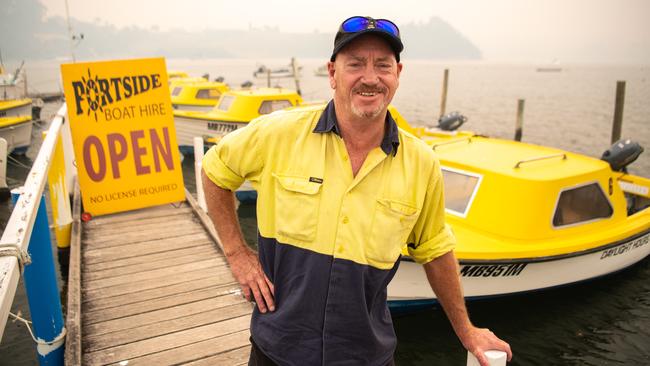 Portside Boat Hire owner Darren Fearnley, 56. Lakes Entrance is open for business after the town was threatened by fire and had to be evacuated. Picture: Jason Edwards