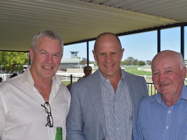 (From left) Terry Watt, Darren Grayson and Len Doyle at Warwick Cup race day at Allman Park Racecourse, Saturday, October 14, 2023 (Photo: Michael Hudson/ Warwick Daily News)