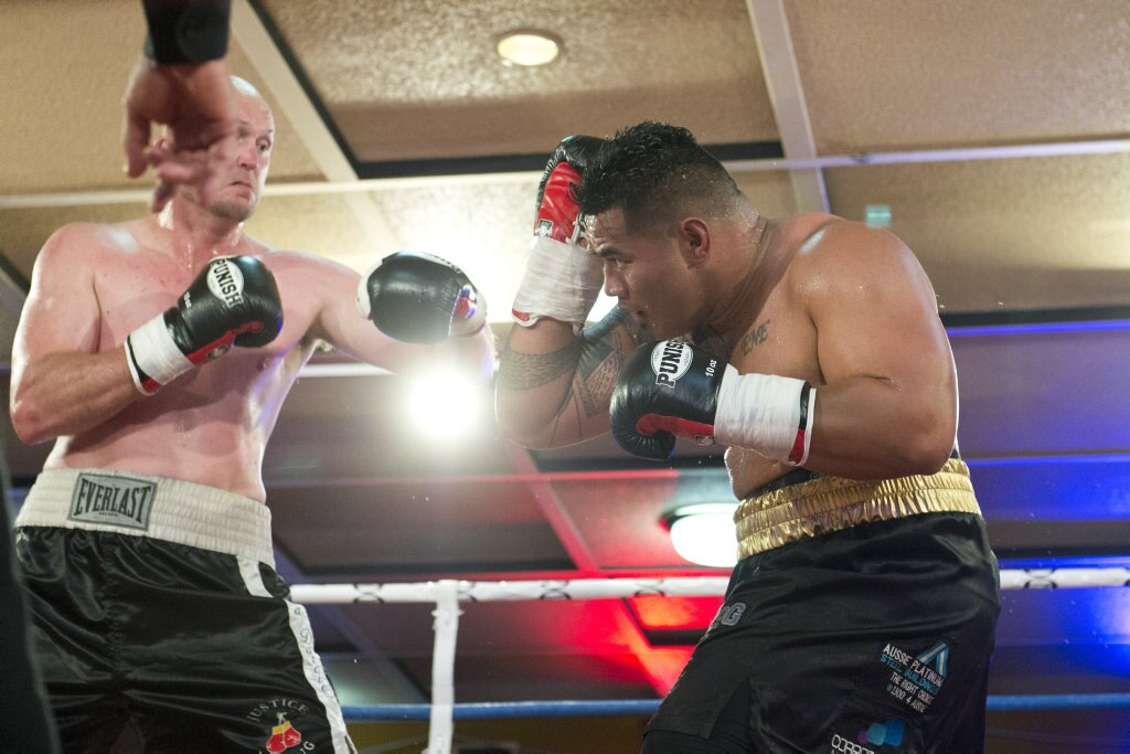 Herman Ene-Purcell fights Justin Whitehead in an Australian heavyweight title eliminator at Smithy and TGW Bring The Big Fights 14 at Rumours International, Saturday, October 22, 2016. Picture: Kevin Farmer