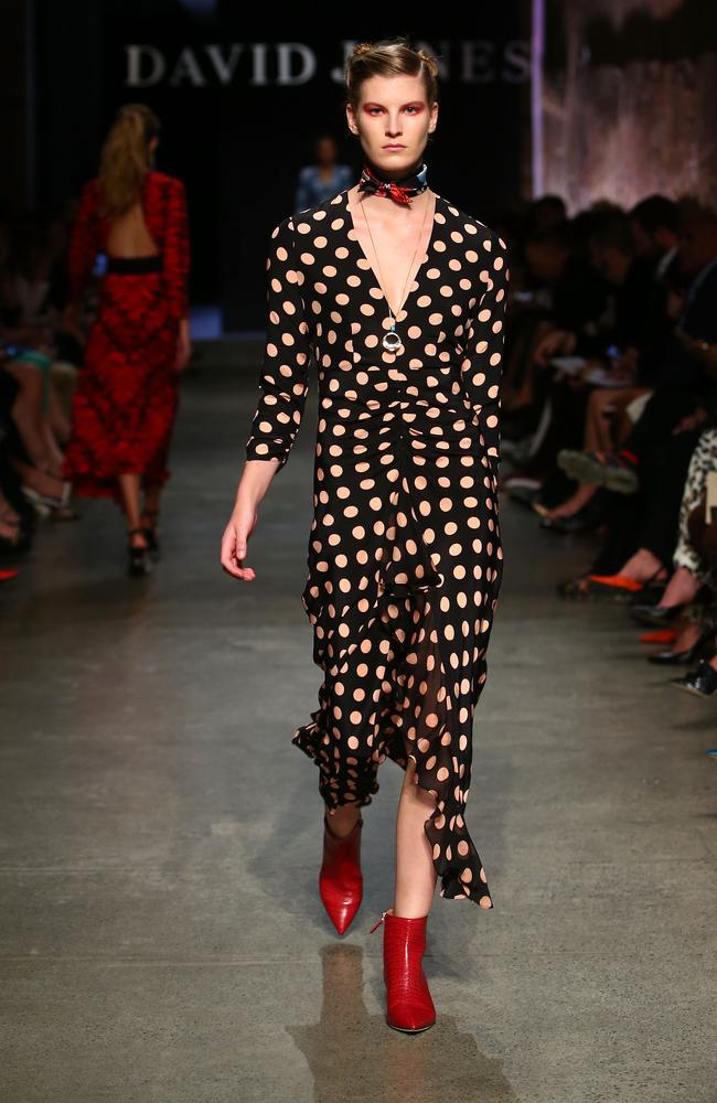 A model showcases designs by Rixo London during the David Jones AW19 Season Launch 'The Art of Living' at The Museum of Old and New Art (MONA). Picture: Getty