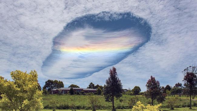 A man and his wife spotted this rare phenomenon known as a Fallstreak hole over eastern Victoria. Picture: David Barton.