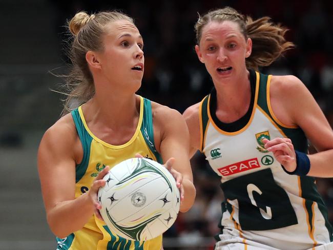DURBAN, SOUTH AFRICA - JANUARY 31: Paige HAdley during the Netball Quad Series match between South African Proteas and Australian Diamonds at Durban ICC on January 31, 2017 in Durban, South Africa. (Photo by Anesh Debiky/Gallo Images/Getty Images)