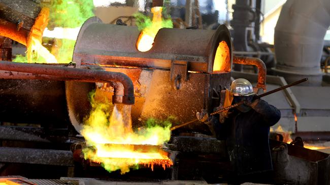 The smelter in action at Olympic Dam mine. Picture: Kelly Barnes/The Australian