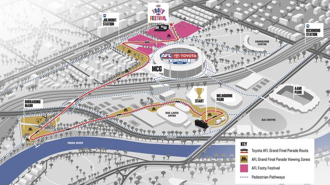 An artist's impression of the this year's new AFL Grand Parade route. Picture: Supplied