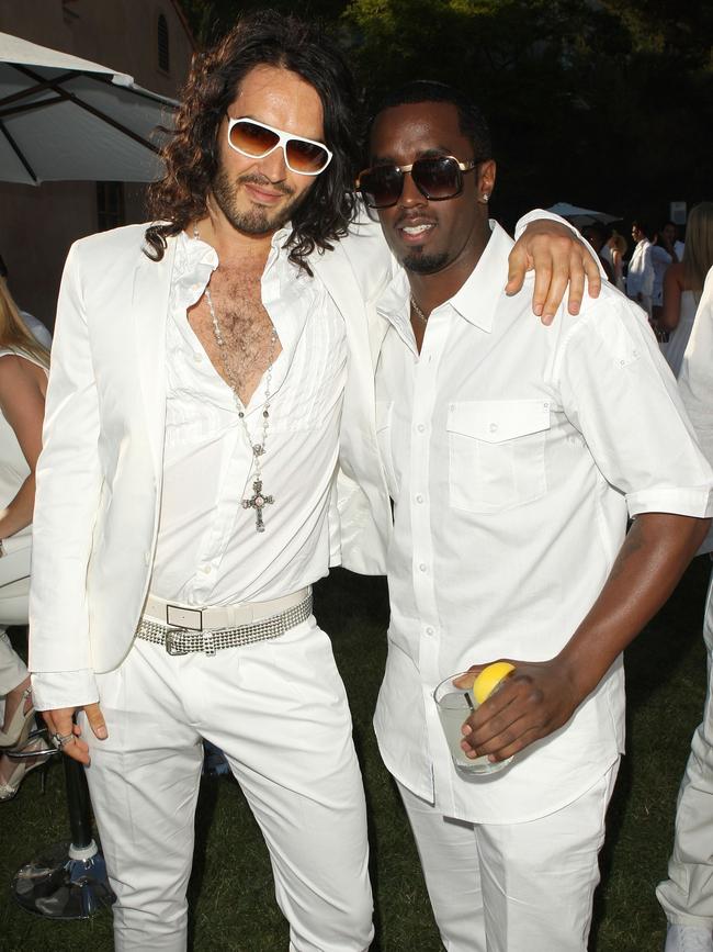 Actor Russell Brand posing with Sean "Diddy" Combs at a White Party hosted by the rapper. Photo: Jason Merritt/Getty Images/Getty Images for Blueflame.