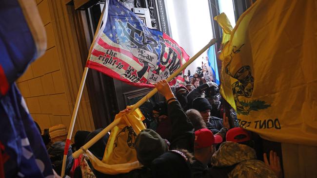 Protesters supporting President Donald Trump break into the US Capitol. Picture: AFP