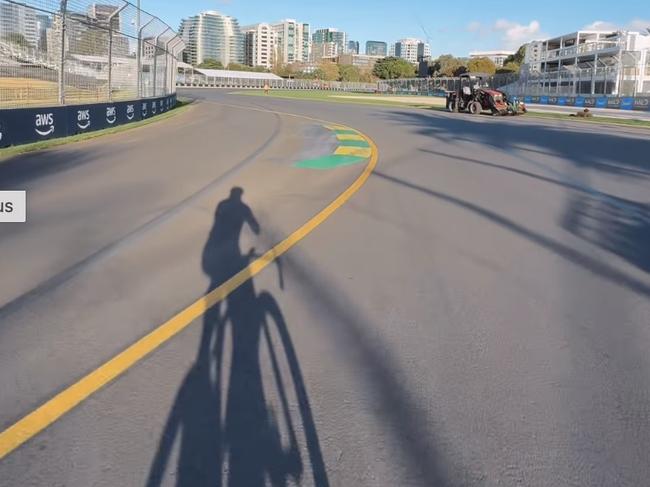 Bottas doing hot laps of the Albert Park track on his bike. Picture: Supplied