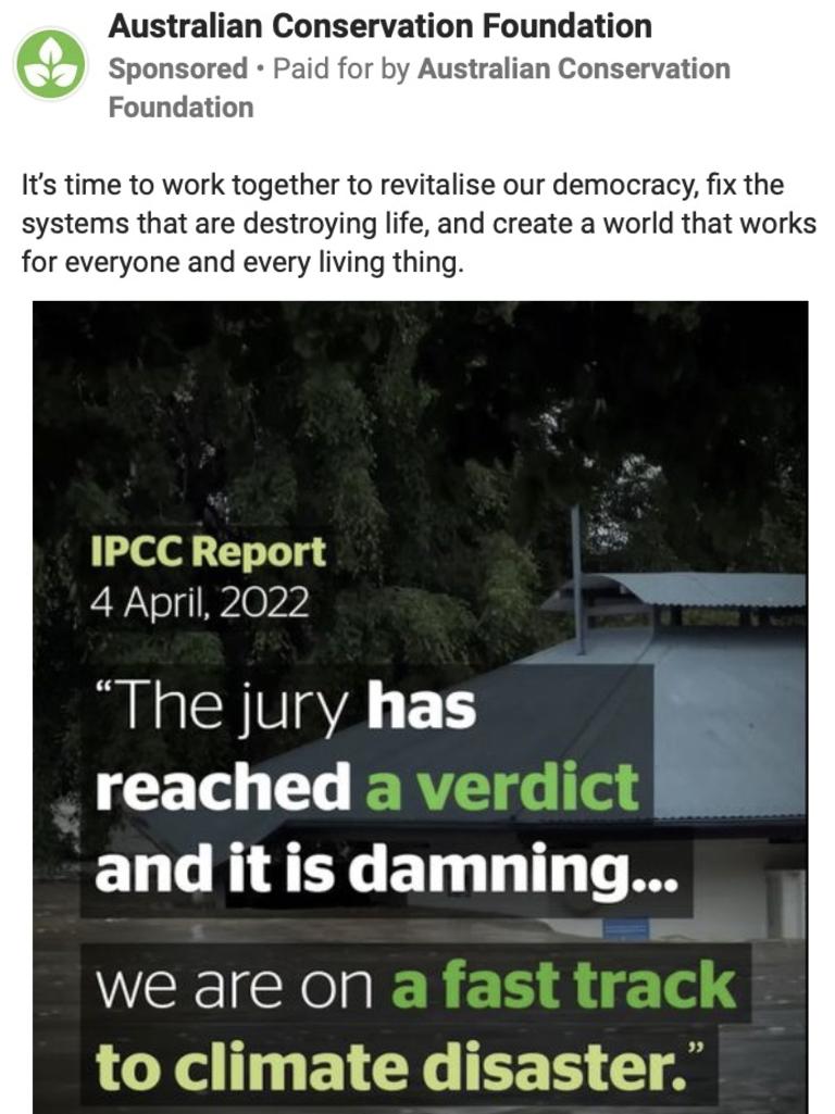 A federal election advertisement on Facebook placed by the Australian Conservation Foundation.