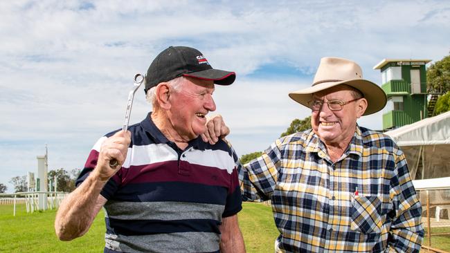 Lockyer Valley Turf Club volunteers Al Svensson and Jack Tillack. PHOTO: ALI KUCHEL