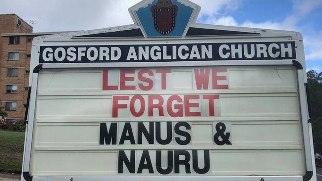 Father Rod’s Anzac Day 2018 sign.