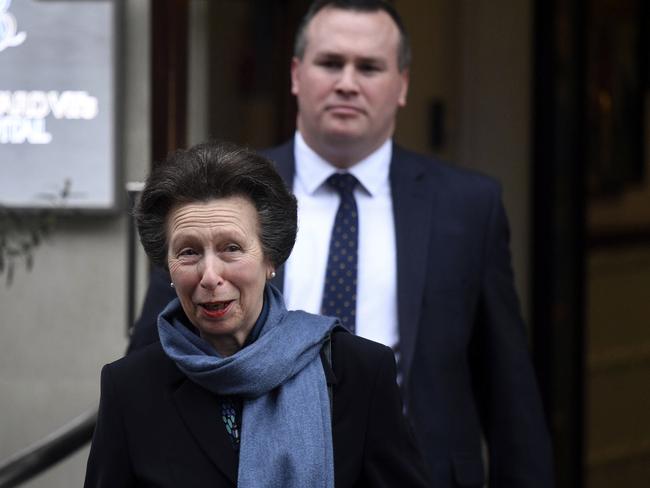 Britain's Princess Anne leaves the King Edward VII Hospital in London. Picture: AP