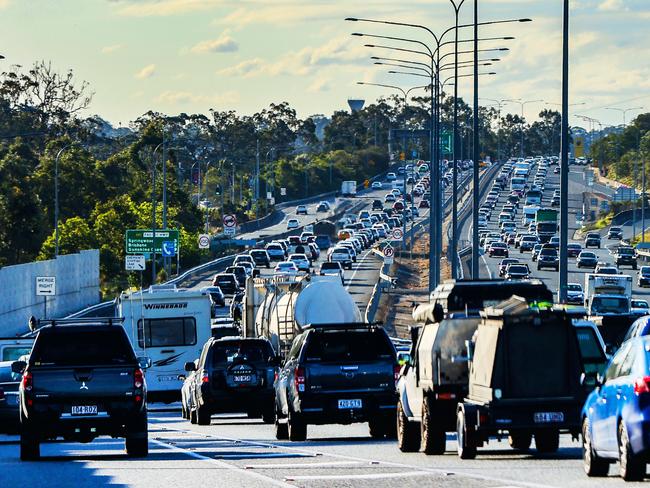 Traffic.Traffic heading in and out of Brisbane on the M1 Pacific Motorway. Picture: Nigel Hallett