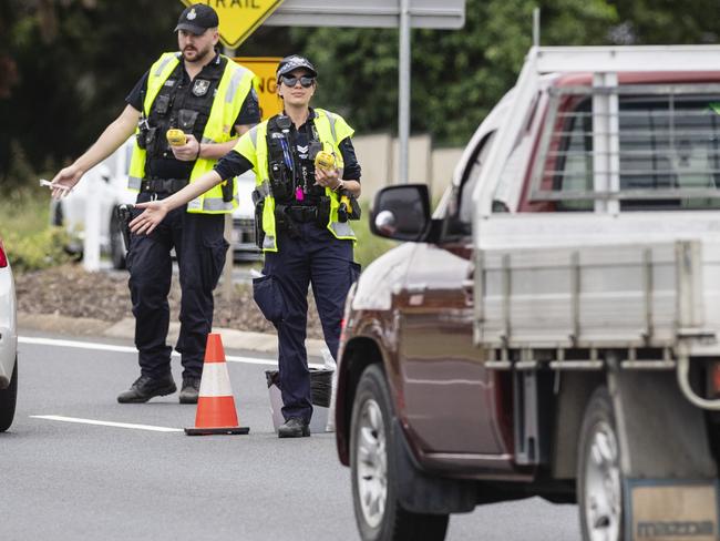 High-visibility police operation and RBT on Toowoomba Connection Rd at Withcott, part of Easter road safety campaign, Thursday, April 6, 2023. Picture: Kevin Farmer