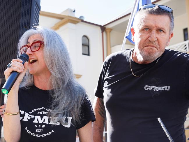 Rita Mallia and Darren Greenfield addressed a CFMEU protest rally in August. Picture: Max Mason-Hubers