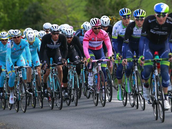 Overall leader of the Giro d’Italia, GreenEDGE’s Michael Matthews in the pink jersey.