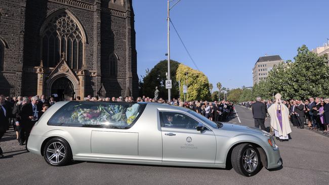 Andrew Landeryou and the family of Kimberley Kitching lead the funeral procession. Picture: David Geraghty