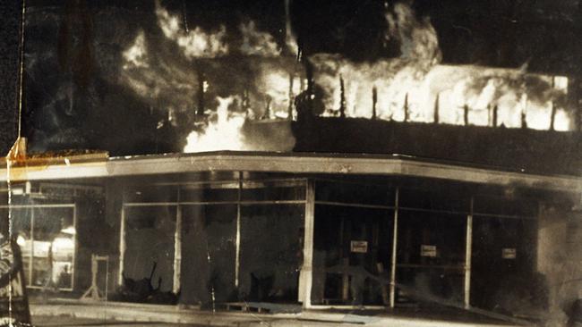 The Whiskey Au Go Go nightclub ablaze in March 1973