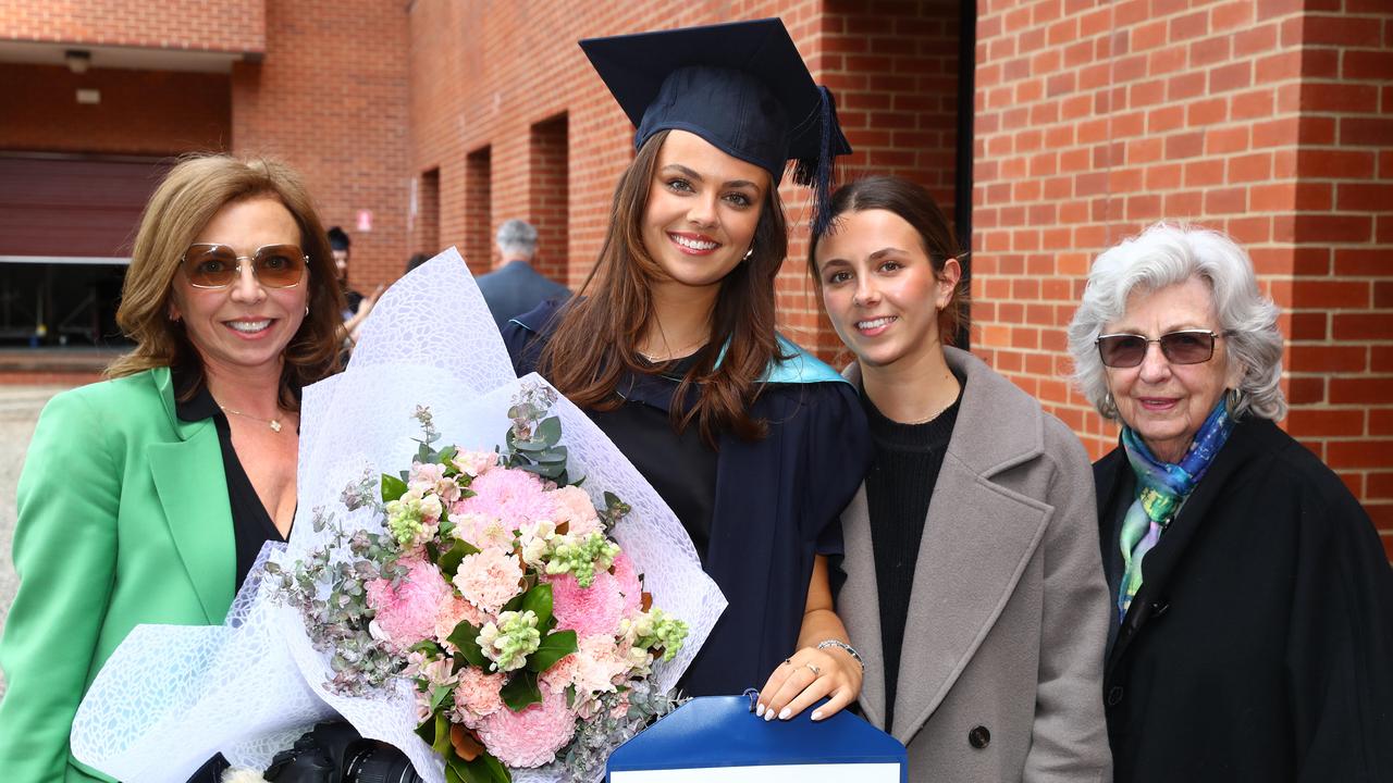 Deakin University graduate Gemma Costa mum Lisa, sister Sarah and grandmother Helen. Picture: Alison Wyndl