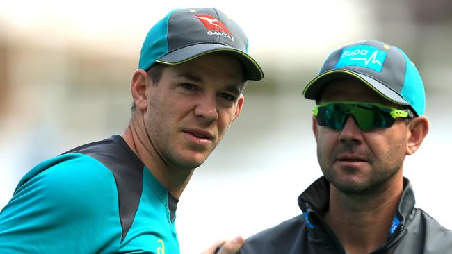 Captain Tim Paine and assistant coach Ricky Ponting won’t be heading back to Tasmania for a Test match this season. Picture: Getty Images