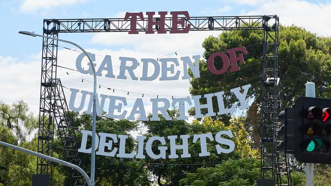 The Garden of Unearthly Delights sign at the Fringe. Picture: Matt Loxton