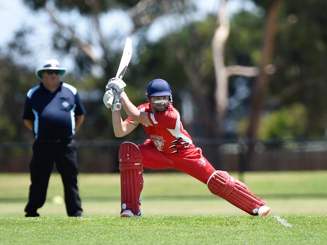 Devon Meadows batsman Lucas Carroll square drives last season.