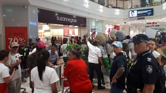 Aboriginal protesters crowd around the shops in Australia Fair. Photo: Brianna Morris-Grant