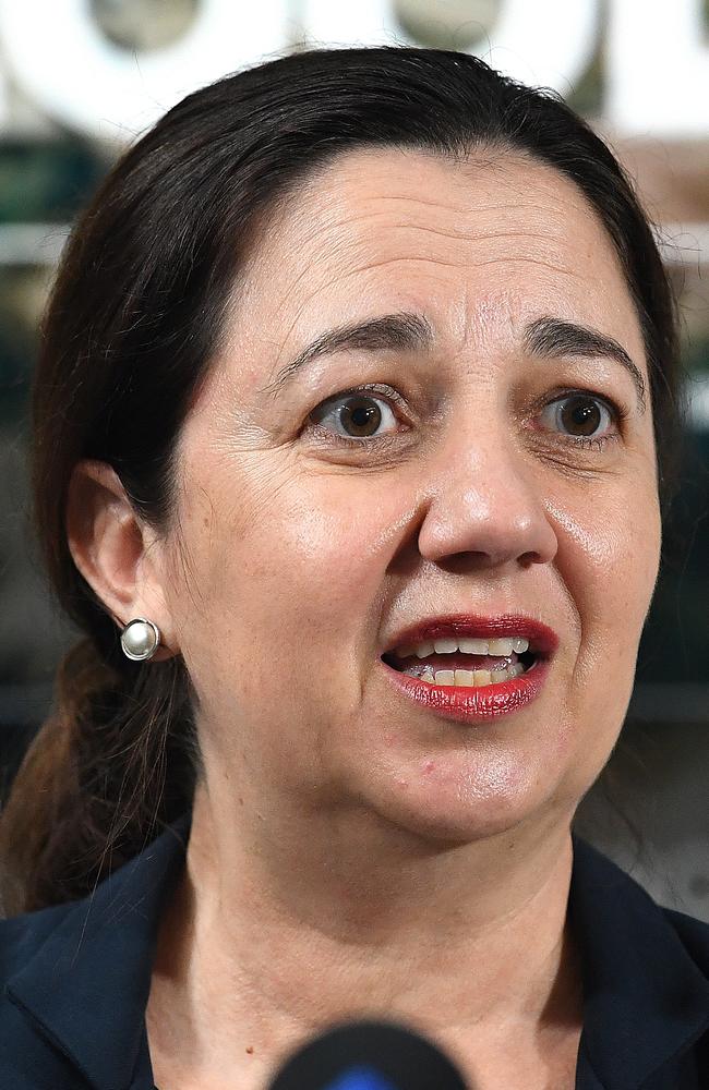 Queensland Premier Annastacia Palaszczuk looks on during a press conference following a Queensland Disaster Management Committee meeting in Brisbane. Picture: AAP Image/Dave Hunt