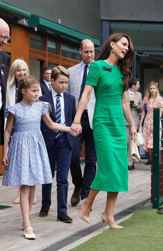 The family arriving at The All England Lawn Tennis Club in Wimbledon ahead of the men's singles final tennis match. Picture: AFP